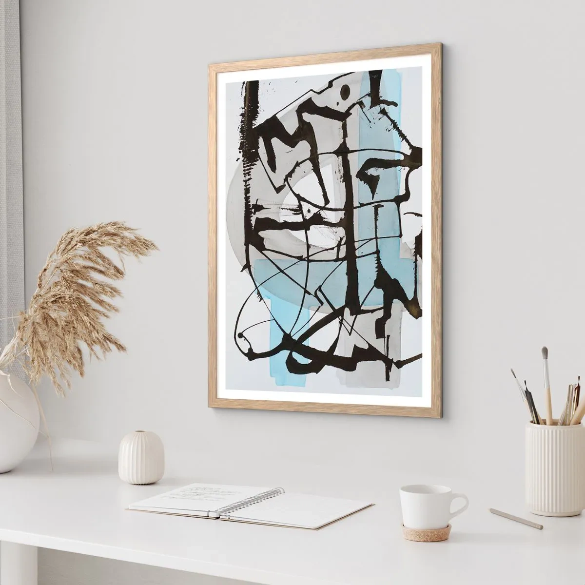 Een poster in een licht eiken lijst - Toch blauw - 61x91 cm