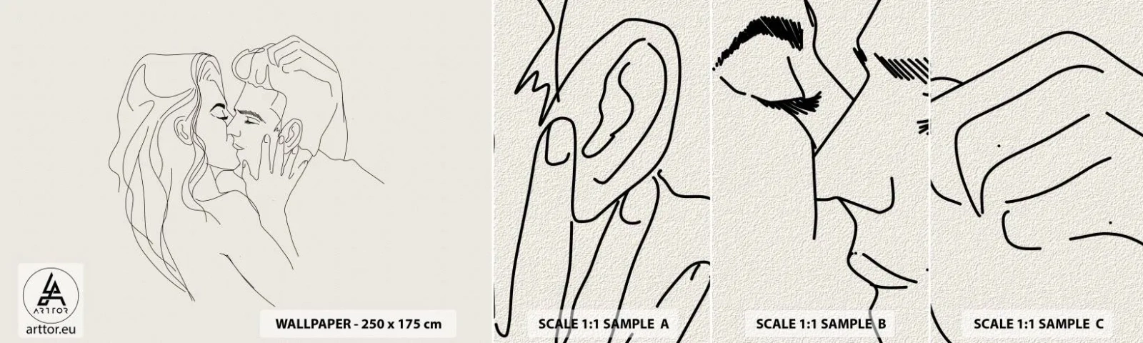 Fotobehang Monster Zelfklevend Deluxe Sticker - Verstrikt in gevoel - Grafisch, Verliefd stel, Kus - 100x30 cm