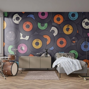 Zelfklevend Fotobehang Deluxe Sticker - De kleuren van de klassiekers - Vinyl, Muziek, Vintage - 150x105 cm
