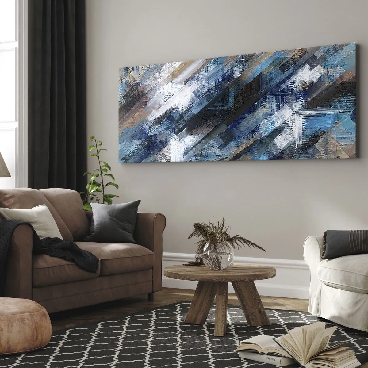 Schilderen op canvas - Op een blauwe diagonaal - 100x40 cm