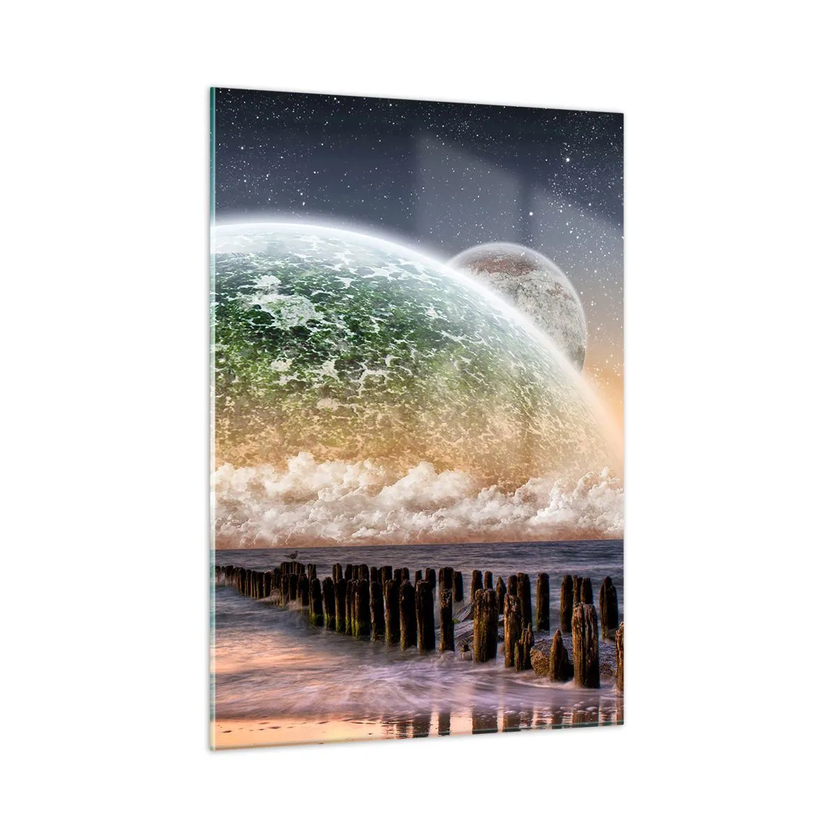 Schilderen op glas - En de wereld kwam uit het water - 50x70 cm
