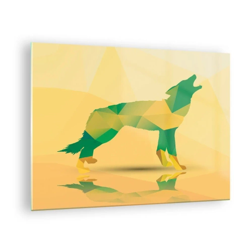 Schilderen op glas - Geometrische wolf in kleurrijke abstractie - 70x50cm - Een eenzame wolf - Moderne wanddecoratie voor woonkamer en slaapkamer ARTTOR