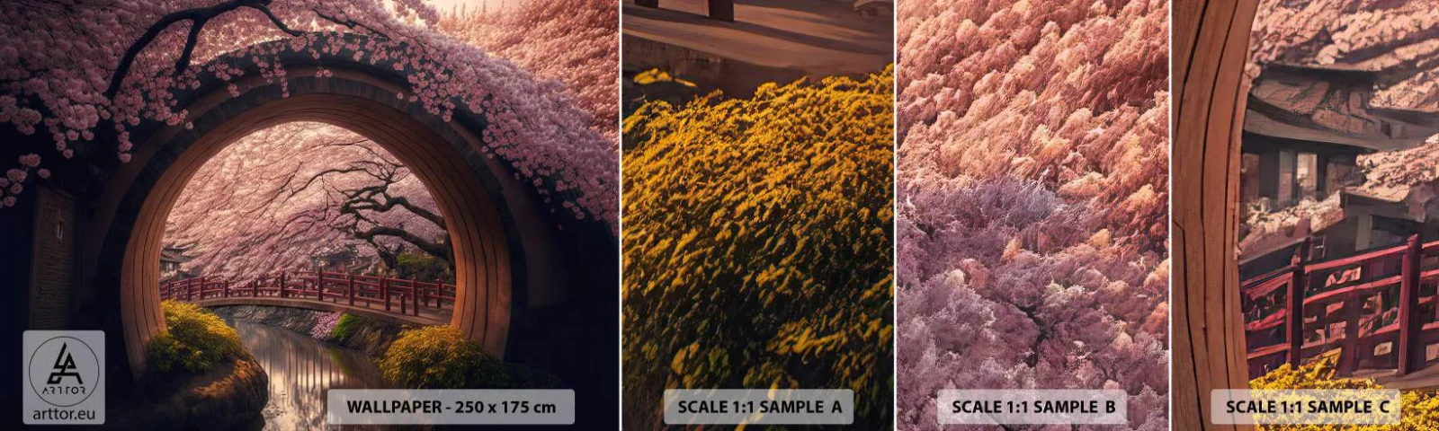 Fotobehang Staaltje Standard Eco - Japanse lente - Brug, Japan, Japanse kers - 100x30 cm