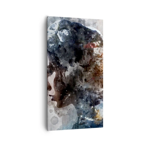 Schilderen op canvas - Een verhaal over een meisje met een stad op de achtergrond - 55x100 cm