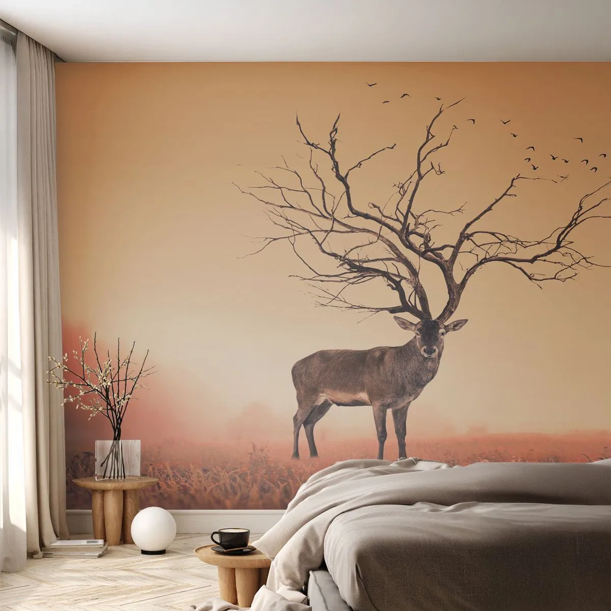 Zelfklevend Fotobehang Deluxe Sticker - Prajelen - de eeuwige geest van het bos - Abstractie, Hert, Natuur - 250x175 cm