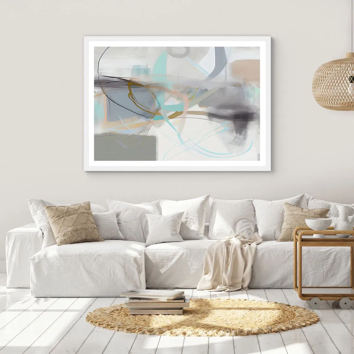 Poster in een witte lijst - Mistige abstractie - 100x70 cm