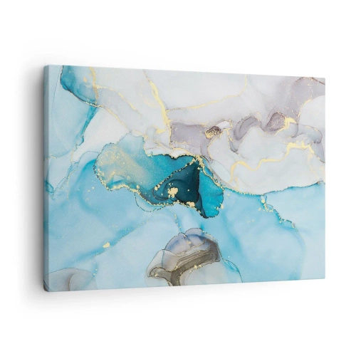 Schilderen op canvas - Abstractie in tinten blauw en goud met subtiele lijnen - 70x50cm - Een studie van de ontmoeting van grijs en turkoois - Moderne wanddecoratie voor woonkamer en slaapkamer ARTTOR