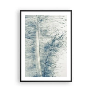 Poster in een zwarte lijst - Een delicate veer in subtiele blauwtinten - 50x70cm - Het gefluister van de natuur - Moderne wanddecoratie voor woonkamer en slaapkamer ARTTOR