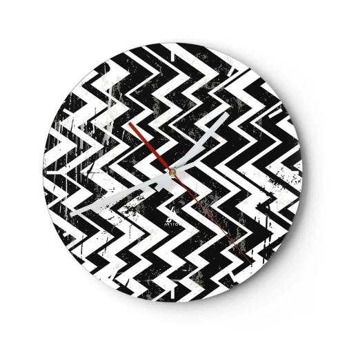 Wandklok - Klok - Zwart-wit zigzagpatroon met een artistiek verweerd effect - 30x30cm - Zyg-wit, zag-zwart - Moderne wanddecoratie voor woonkamer, keuken en slaapkamer ARTTOR