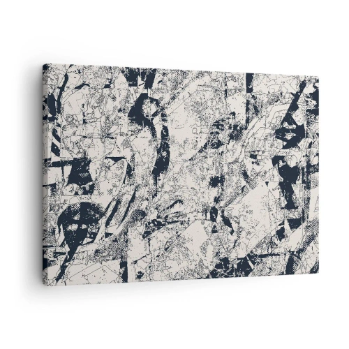 Schilderen op canvas - Abstracte compositie in zwart-wit met een dynamische indeling - 70x50cm - Interpenetratie van tegenstellingen - Moderne wanddecoratie voor woonkamer en slaapkamer ARTTOR