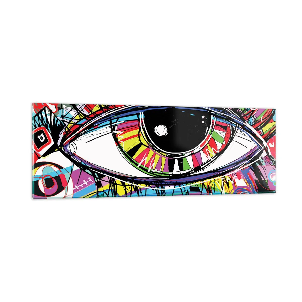 Schilderen op glas - Kleurrijk oog - kleurrijke ziel - 90x30 cm