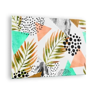 Schilderen op glas - Geometrische vormen en bladeren in pastelkleuren - 70x50cm - Decoratie met palmblad - Moderne wanddecoratie voor woonkamer en slaapkamer ARTTOR