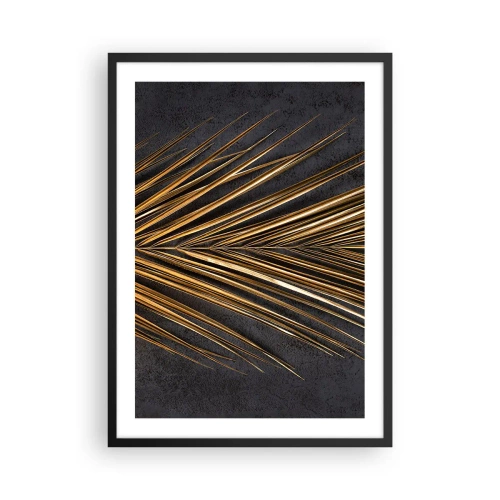 Poster in een zwarte lijst - Gouden bladeren op een donkere achtergrond - 50x70cm - Het goud van de tropen - Moderne wanddecoratie voor woonkamer en slaapkamer ARTTOR
