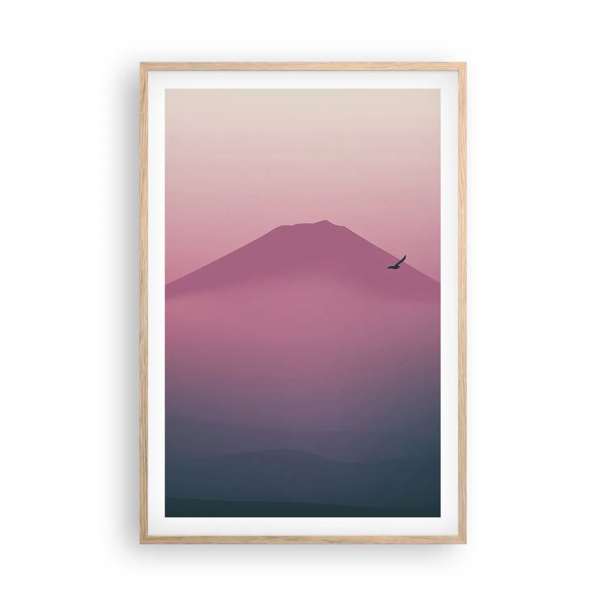 Een poster in een licht eiken lijst - Wandelaars boven de wolken - 61x91 cm