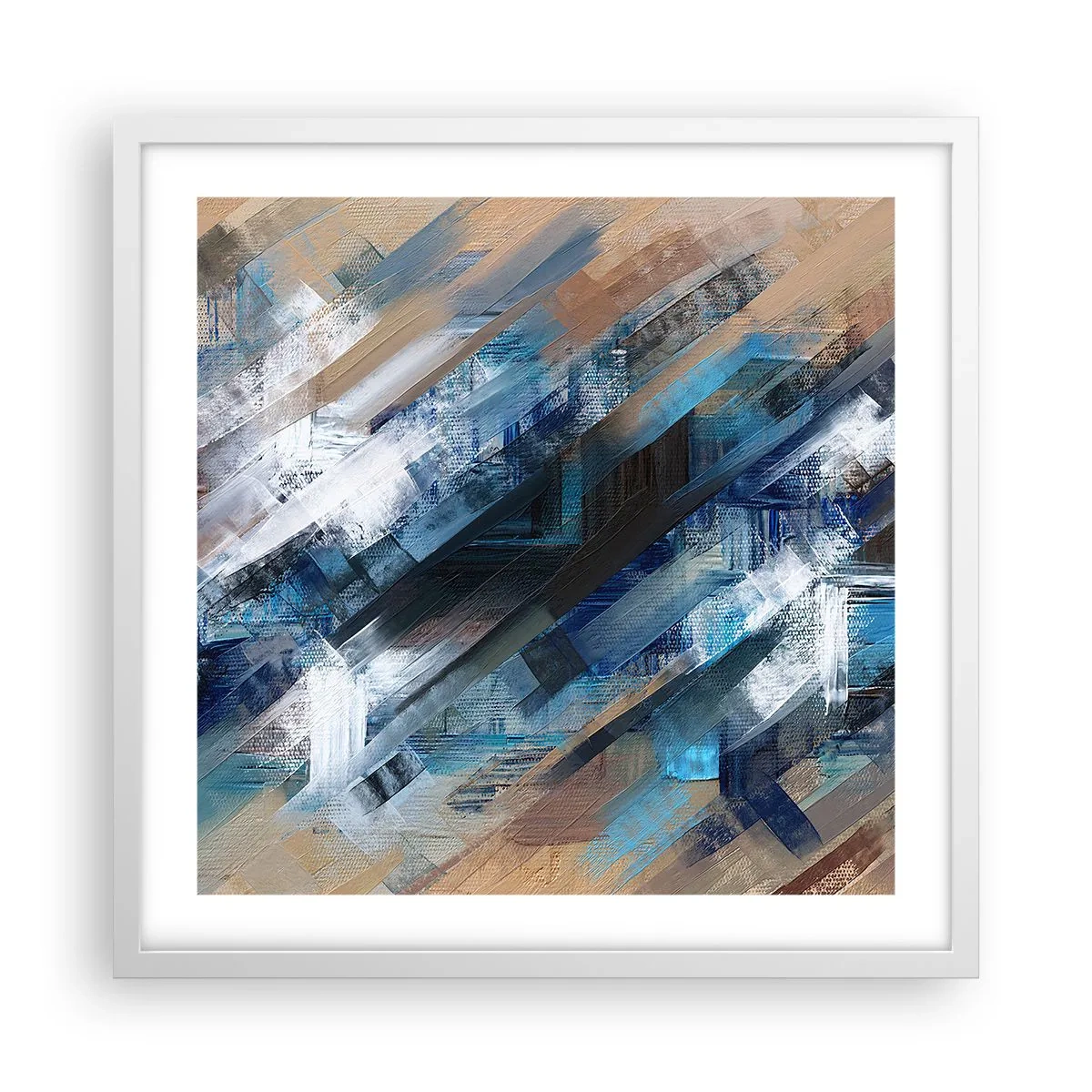 Poster in een witte lijst - Op een blauwe diagonaal - 50x50 cm