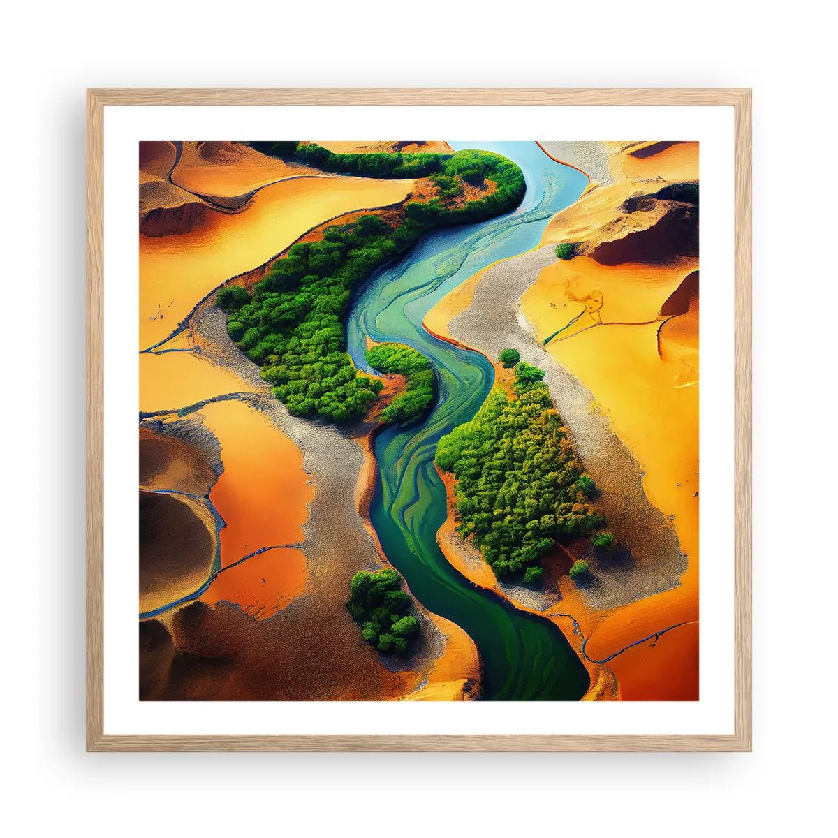 Een poster in een licht eiken lijst - Levengevende rivier - 60x60 cm
