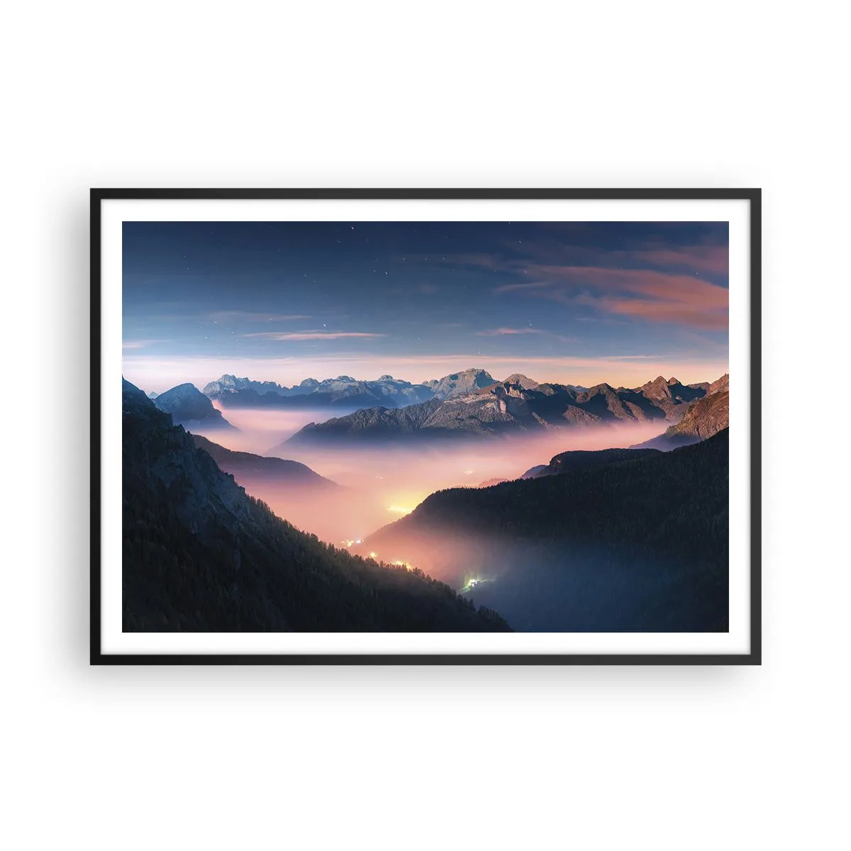 Poster in een zwarte lijst - Licht in de dalen - 100x70 cm