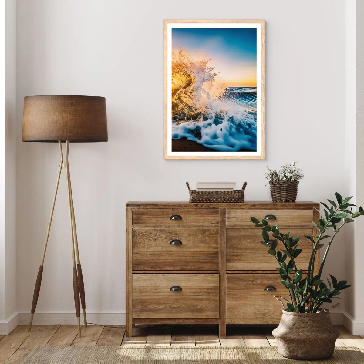 Een poster in een licht eiken lijst - Plezier in het zand - 70x100 cm