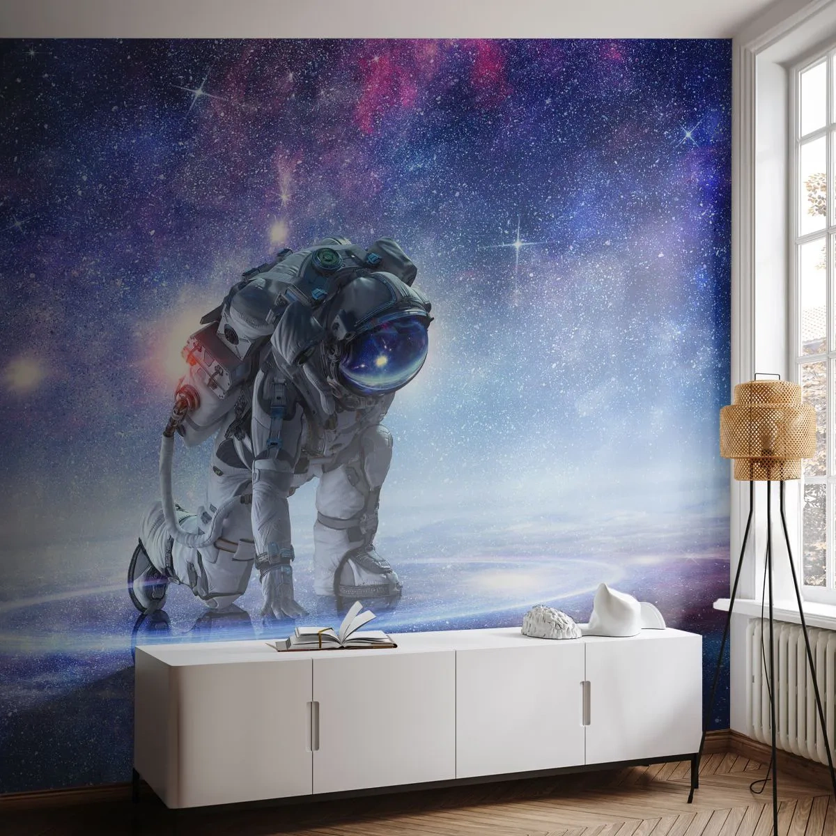 Fotobehang Premium Sand - De sterrenhemel boven mij - Kosmonaut, Kosmos, Astronaut - 300x210 cm