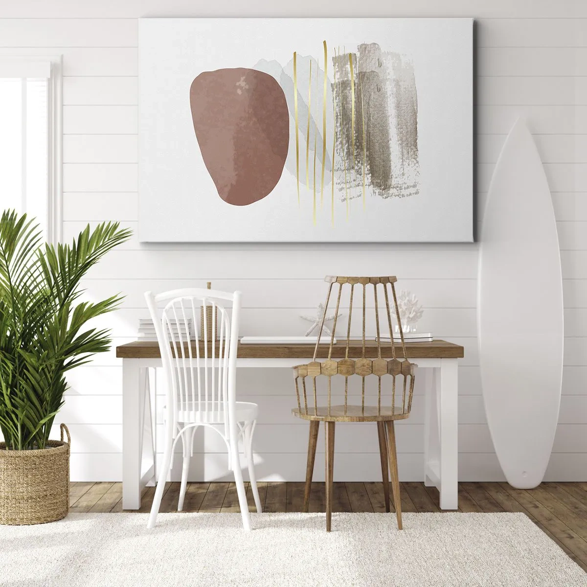 Schilderen op canvas - Abstracte compositie in beige en gouden tinten - 70x50cm - Abstracte zuilengalerij - Moderne wanddecoratie voor woonkamer en slaapkamer ARTTOR