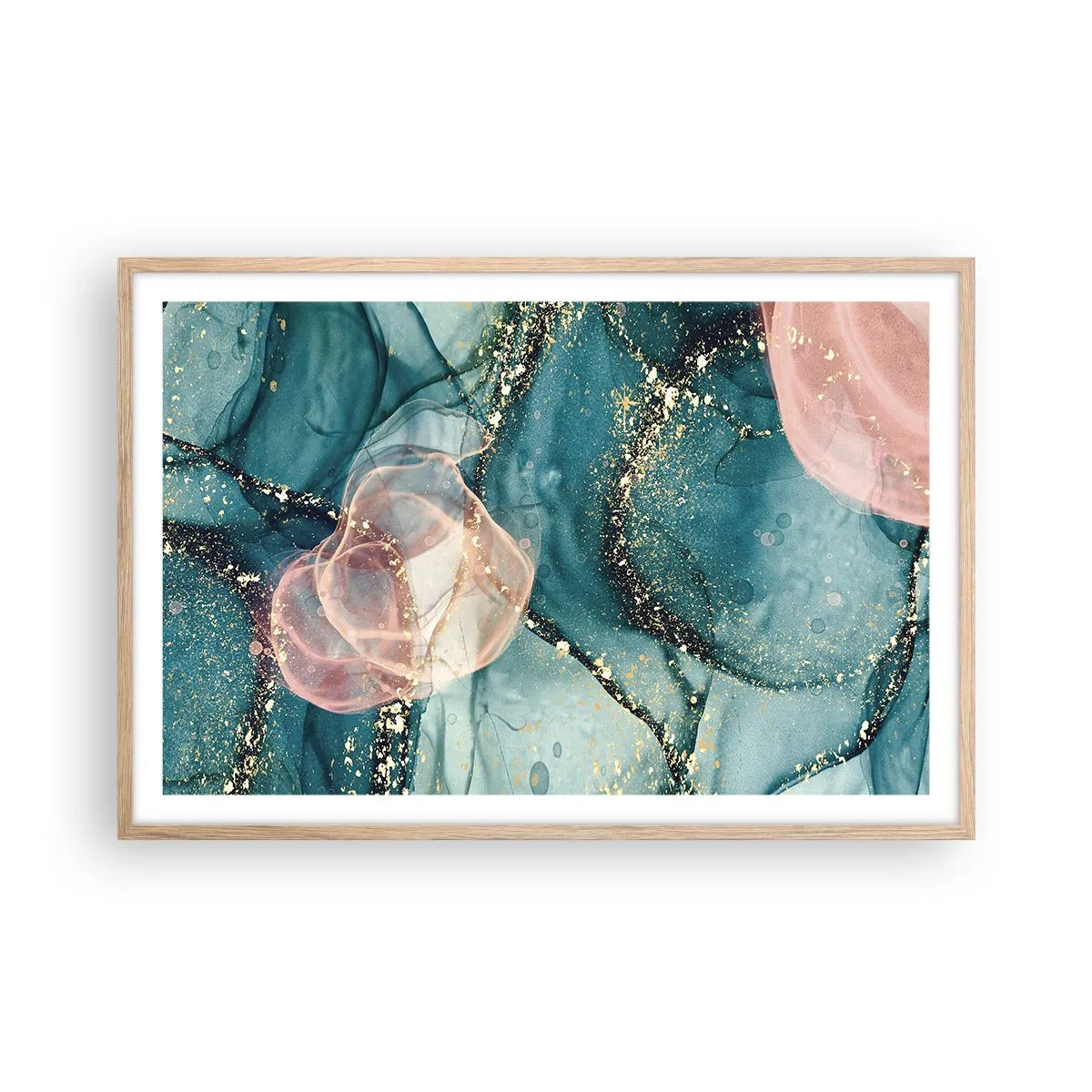 Een poster in een licht eiken lijst - Zijdeblauw, tule roze - 91x61 cm
