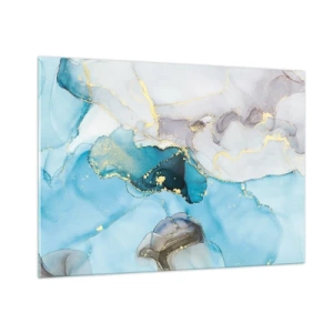 Schilderen op glas - Een studie van de ontmoeting van grijs en turkoois - 100x70 cm