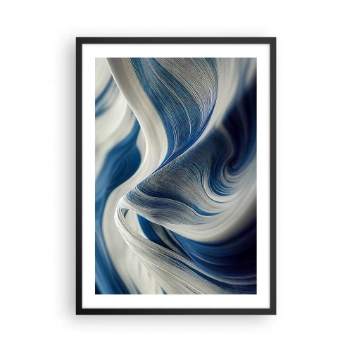 Poster in een zwarte lijst - Abstracte golven in tinten marineblauw en wit - 50x70cm - De vloeibaarheid van blauw en wit - Moderne wanddecoratie voor woonkamer en slaapkamer ARTTOR