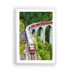 Poster in een witte lijst - Spoorlijn voor uitzicht op de bergen - 50x70 cm