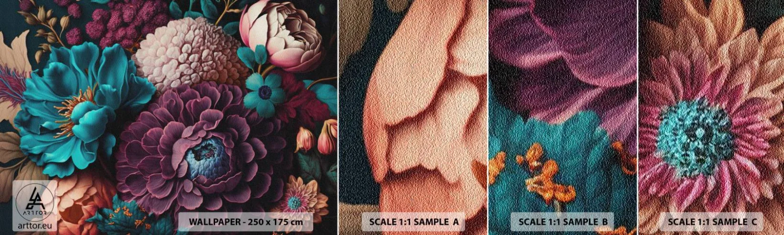 Fotobehang Monster Zelfklevend Deluxe Sticker - Natuur in overvloed - Bloemen, Plantkunde, Vintage - 100x30 cm