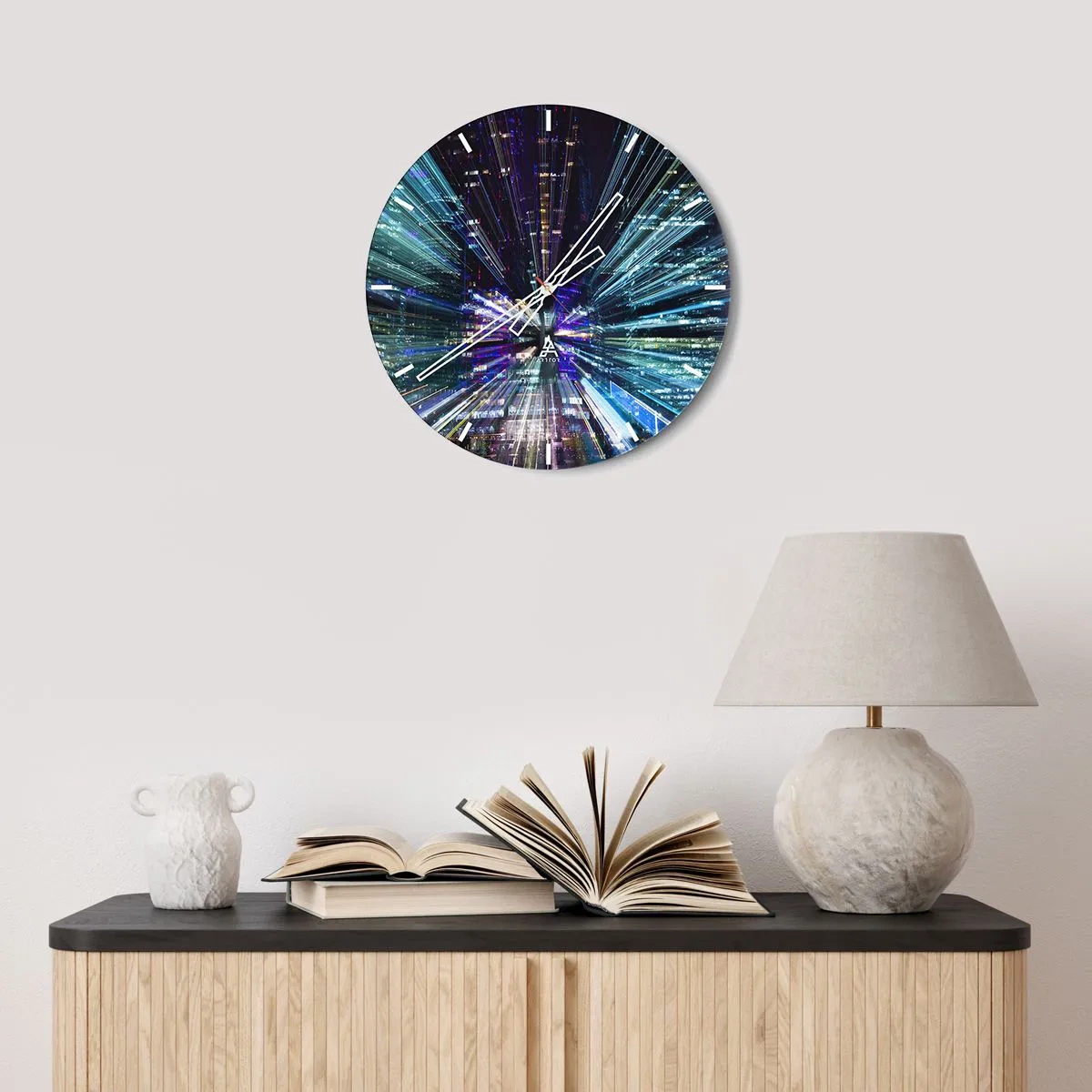 Wandklok - Klok - Dynamische stadslichten creëren een snelheidseffect - 30x30cm - Overgang naar hyperspace - Moderne wanddecoratie voor woonkamer, keuken en slaapkamer ARTTOR