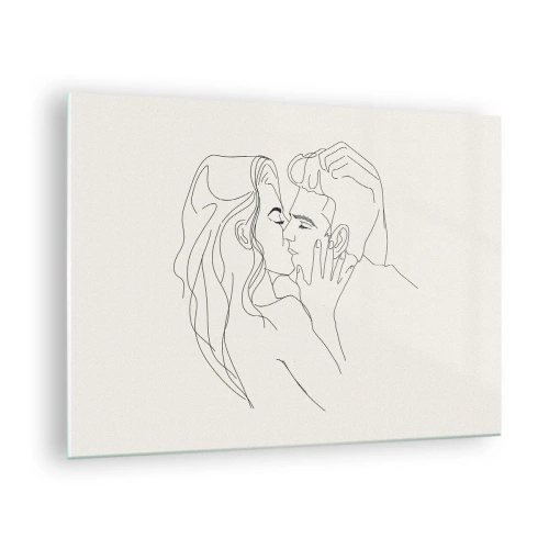Schilderen op glas - Een sensuele kus van een koppel in de contourlijn - 70x50cm - Verstrikt in gevoel - Moderne wanddecoratie voor woonkamer en slaapkamer ARTTOR