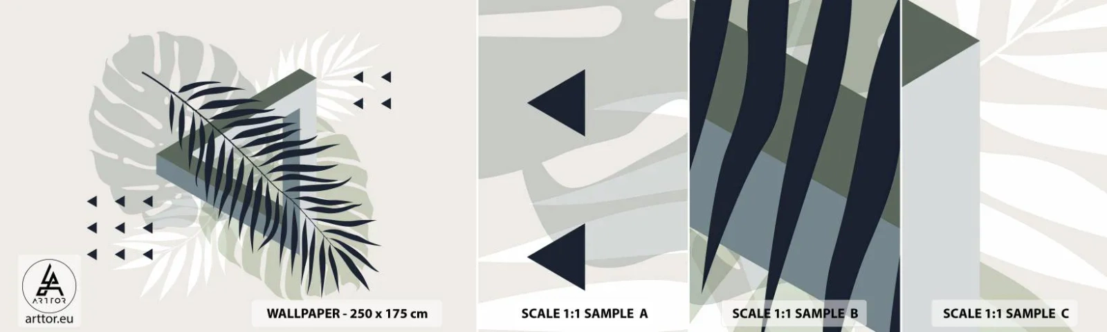 Fotobehang Monster Zelfklevend Deluxe Sticker - Natuur en geometrie - twee orden? - Monsterablad, Palmblad, Grafisch - 100x30 cm