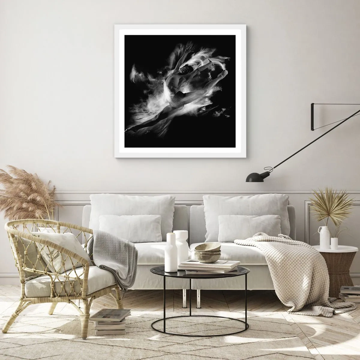 Poster in een witte lijst - Vast tijdens de vlucht - 40x40 cm