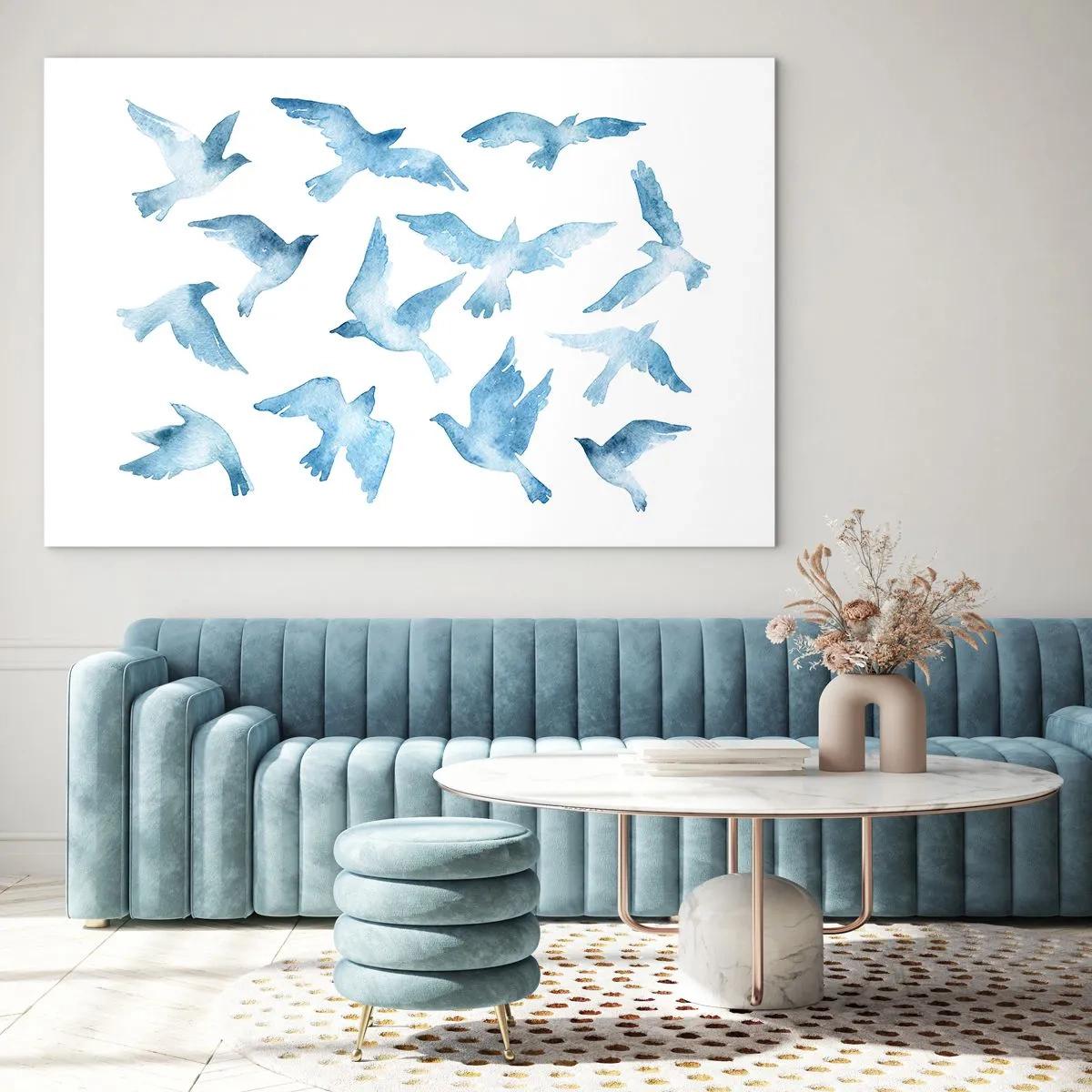Schilderen op glas - Blauwe vogels - 120x80 cm