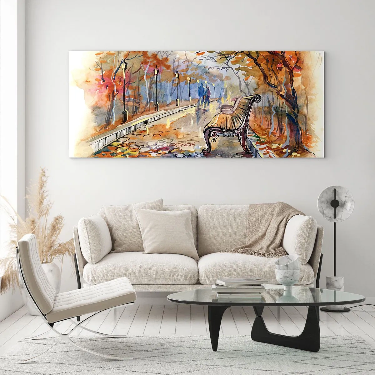 Schilderen op glas - Samen wandelen in de herfst - 100x40 cm