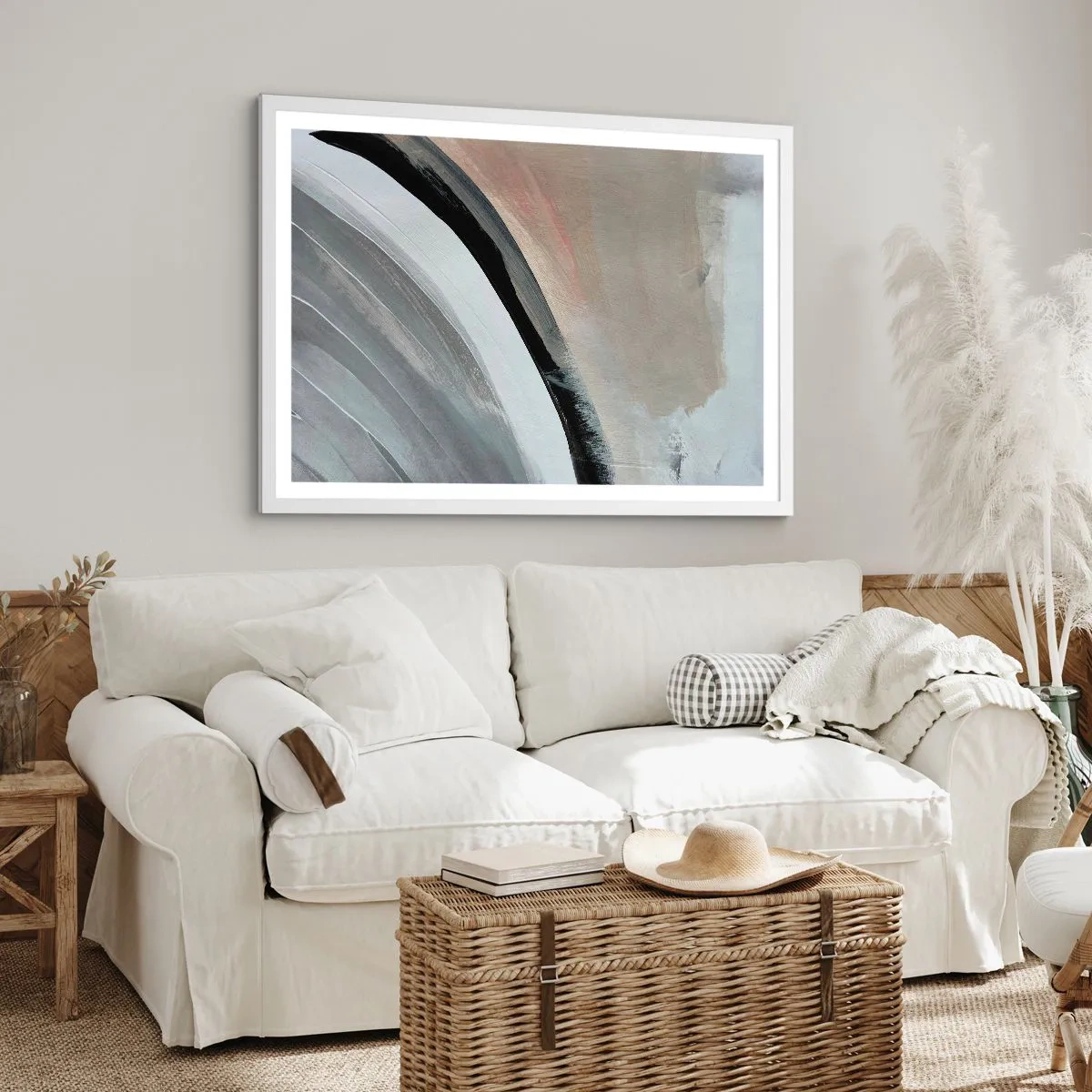 Poster in een witte lijst - Compositie: boog van zwart en grijs - 50x40 cm