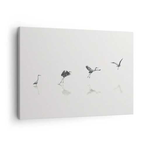 Schilderen op canvas - Vier vogelsilhouetten weerspiegeld in het kalme water - 70x50cm - Vier eenvoudige stappen - Moderne wanddecoratie voor woonkamer en slaapkamer ARTTOR