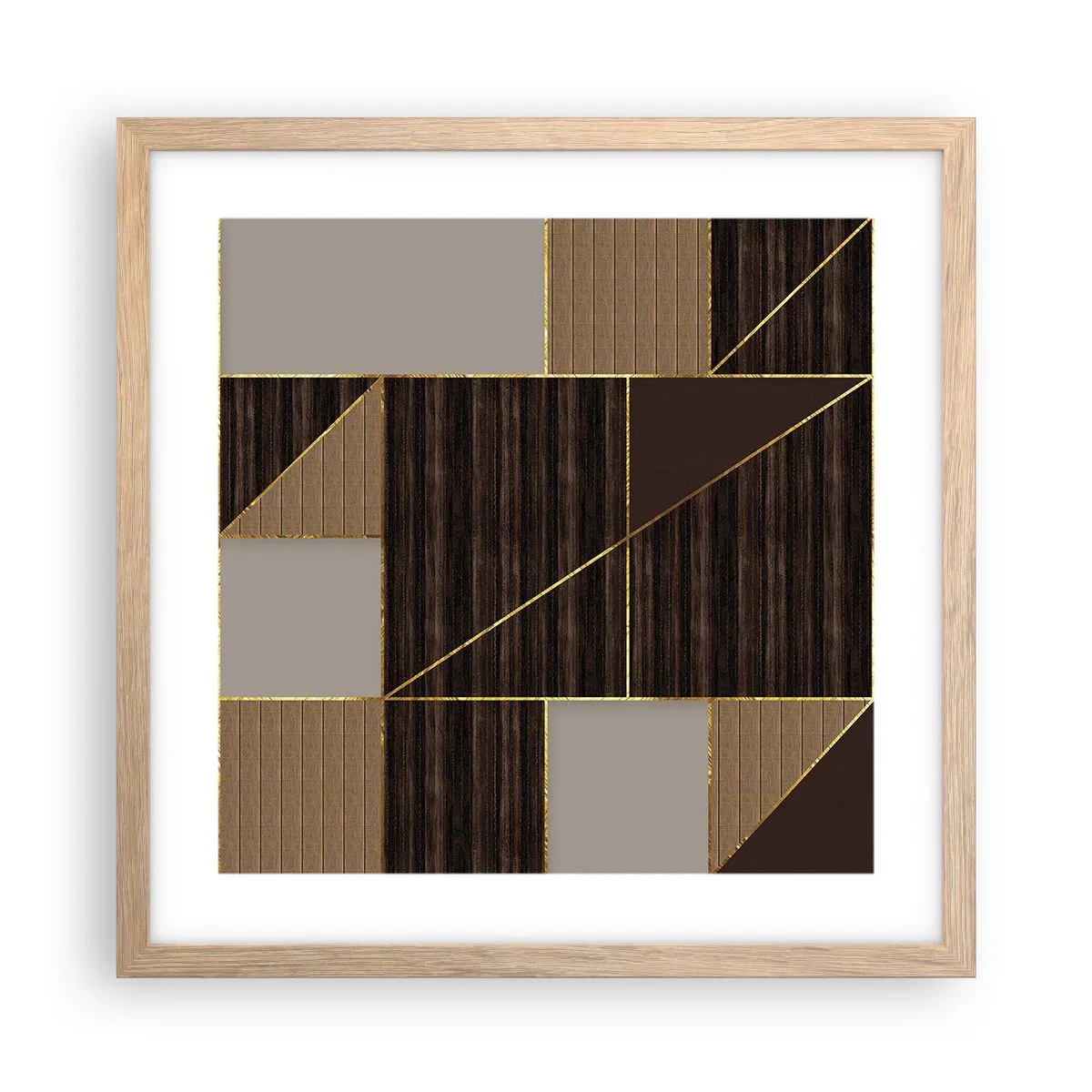 Een poster in een licht eiken lijst - Een mozaïek van bruin en goud - 40x40 cm