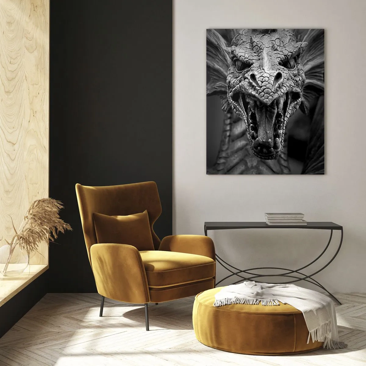 Schilderen op glas - Een sprookjesachtige draak in grijs - 50x70 cm