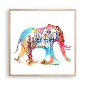 Een poster in een licht eiken lijst - India - de uitstraling van liefde - 60x60 cm