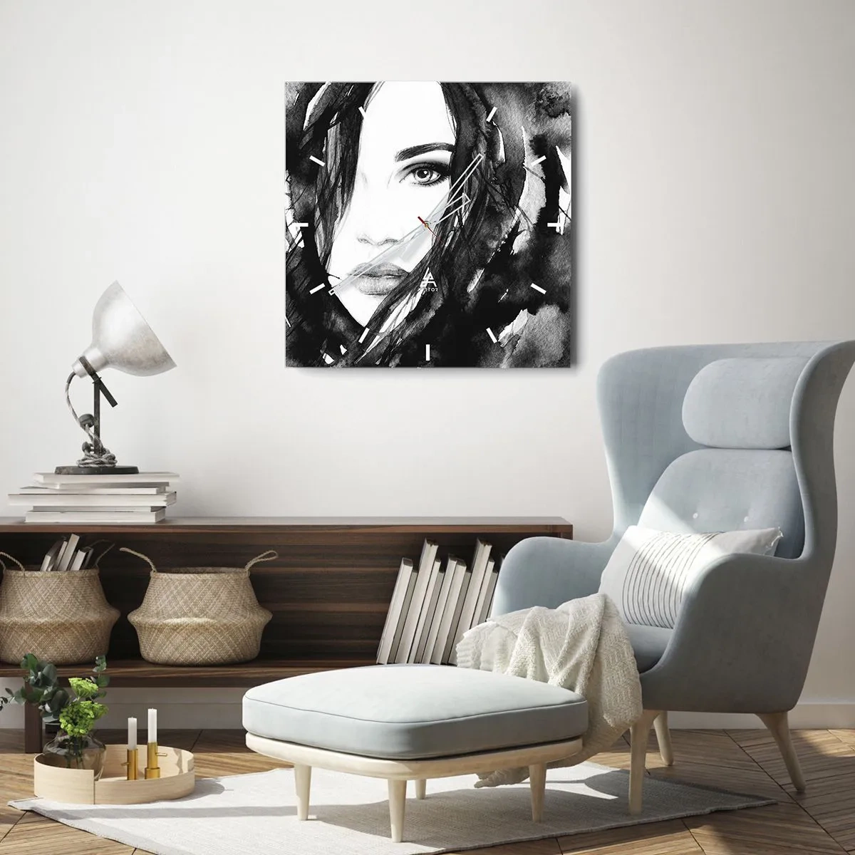 Wandklok - Klok - Portret van een dame in zwart en wit - 40x40 cm