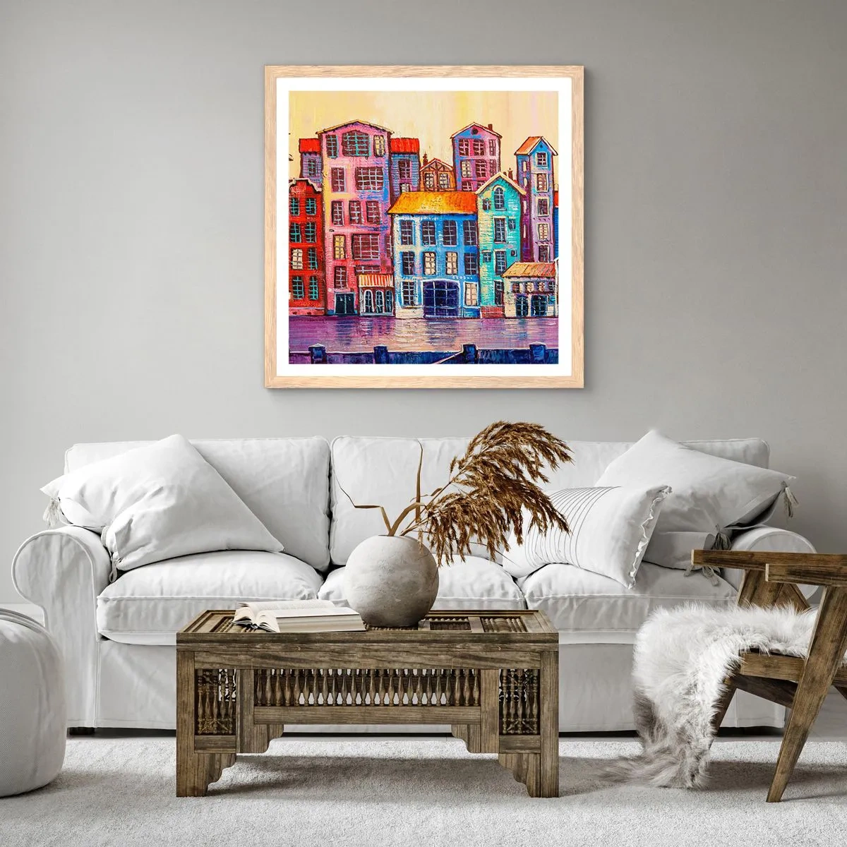 Een poster in een licht eiken lijst - Een stad als uit een sprookje - 30x30 cm