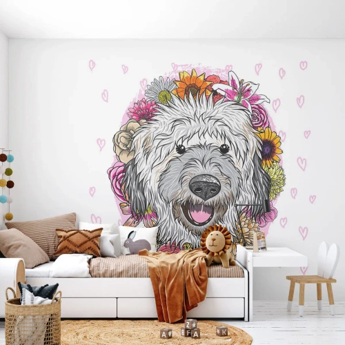 Fotobehang Standard Eco - Puppy vreugde - Abstractie, Hond, Voor kinderen - 350x256 cm