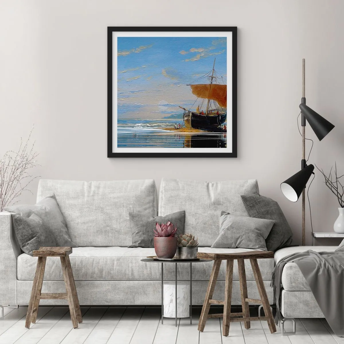 Poster in een zwarte lijst - Water, bodem, lucht - 40x40 cm