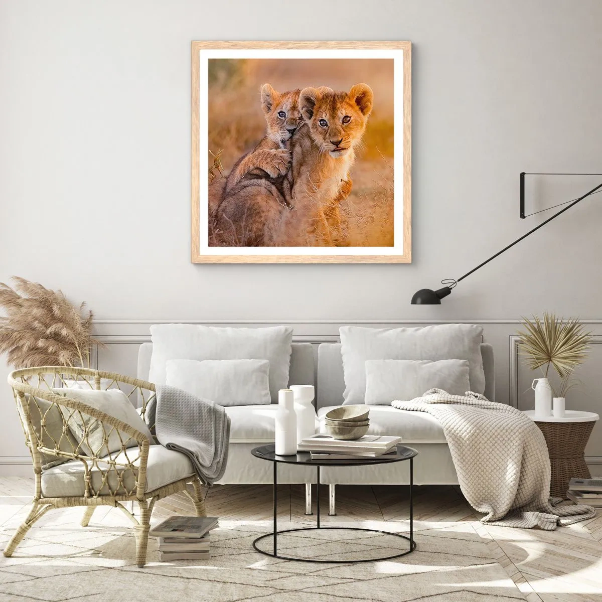 Een poster in een licht eiken lijst - Niet storen! We hebben plezier - 50x50 cm