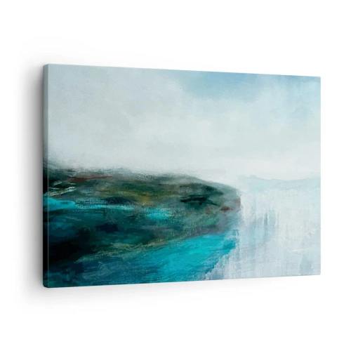 Schilderen op canvas - Abstract landschap in tinten turquoise en grijs - 70x50cm - Nautische abstractie - Moderne wanddecoratie voor woonkamer en slaapkamer ARTTOR