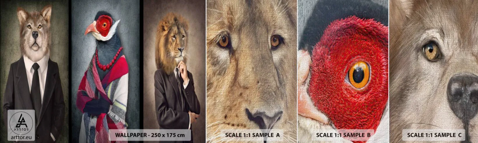 Fotobehang Monster Premium Canvas - Wat doe ik hier?! - Abstractie, Hond, Vogel - 100x30 cm