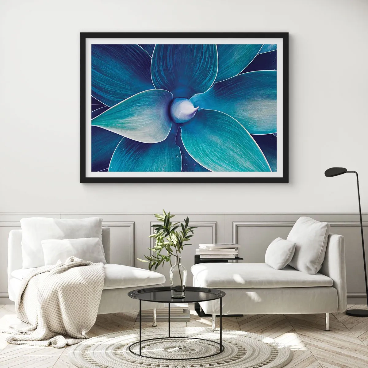 Poster in een zwarte lijst - Blauw uit de lucht - 40x30 cm
