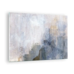 Schilderen op glas - Een abstracte compositie in koele blauw- en beigetinten. - 70x50cm - Kleurtonen en akkoorden - Moderne wanddecoratie voor woonkamer en slaapkamer ARTTOR