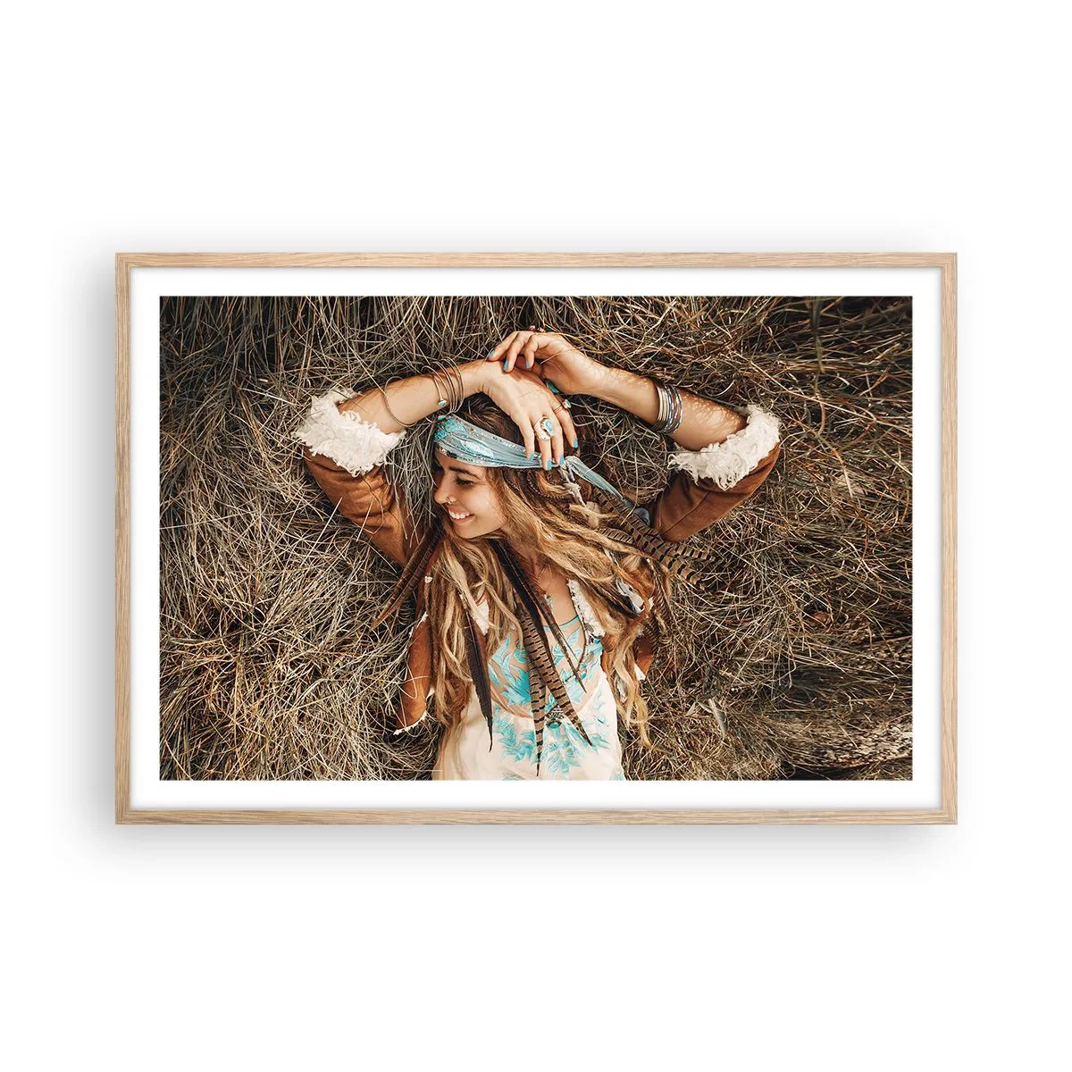 Een poster in een licht eiken lijst - Op weg naar de zomer van de liefde - 91x61 cm